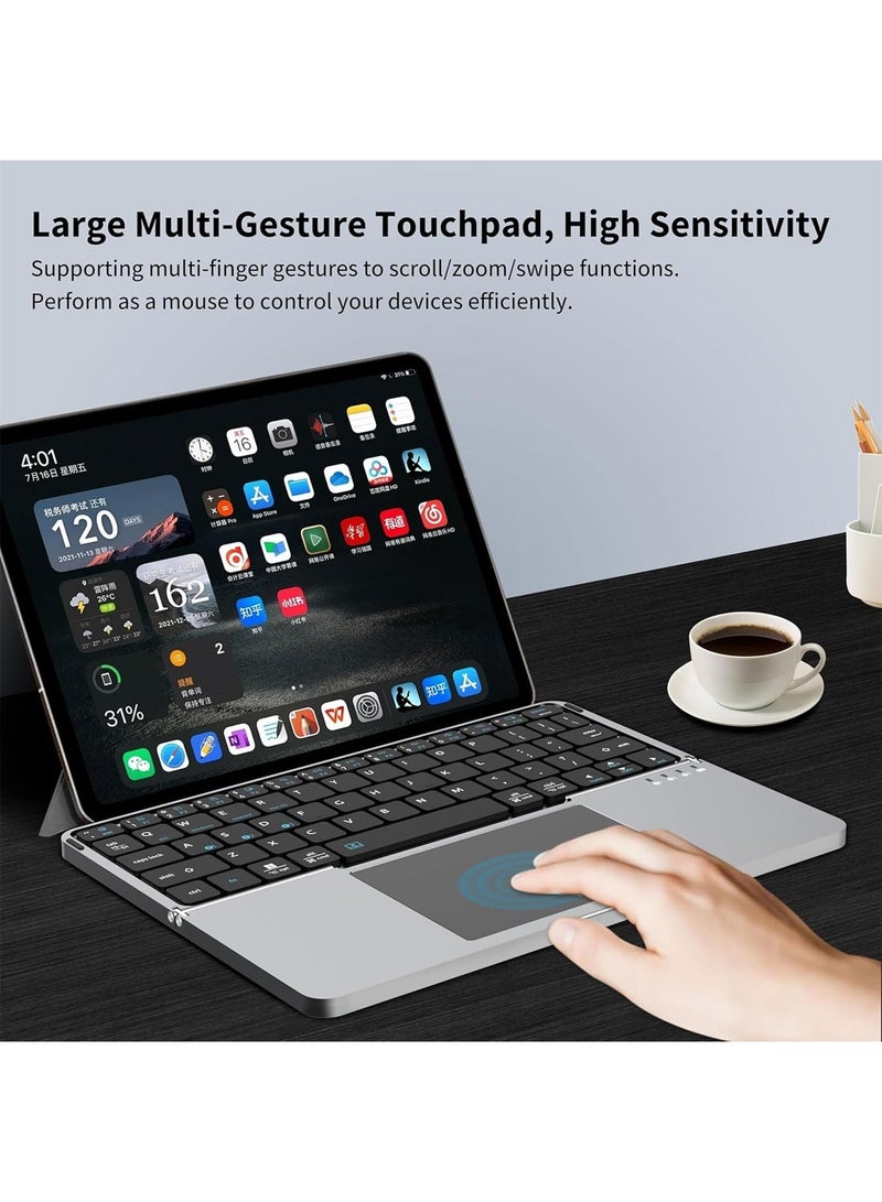 هاي لوك لوحة مفاتيح بلوتوث قابلة للطي وقابلة لإعادة الشحن فائقة النحافة مع لوحة لمس، تدعم مزامنة ما يصل إلى 3 أجهزة، لوحة مفاتيح لاسلكية محمولة قابلة للطي مع حامل حماية لأجهزة iPad والهواتف الذكية وأجهزة الكمبيوتر المحمولة - Image 3